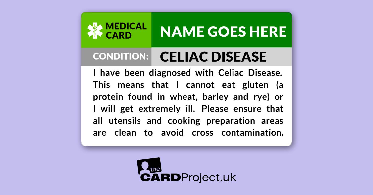 Celiac (Coeliac) Disease Awareness Medical ID Alert Card  (FRONT)